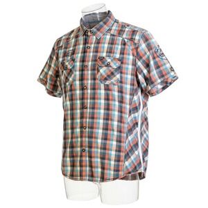 POINT ZERO Orange Label Plaid Button Down Shirt Mens XL Classic Fit Blue Orange